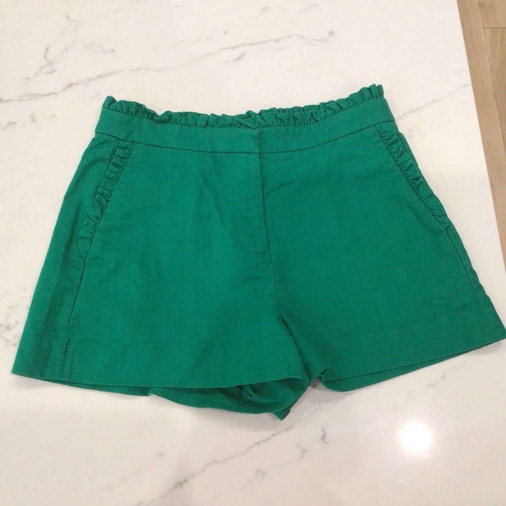 J Crew Emerald Green Ruffled Shorts, Size 4
